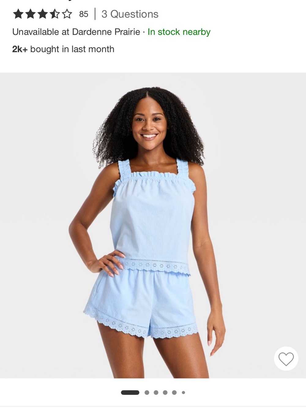Target Light Blue Eyelet Cotton Pajama Cami & Shorts Set